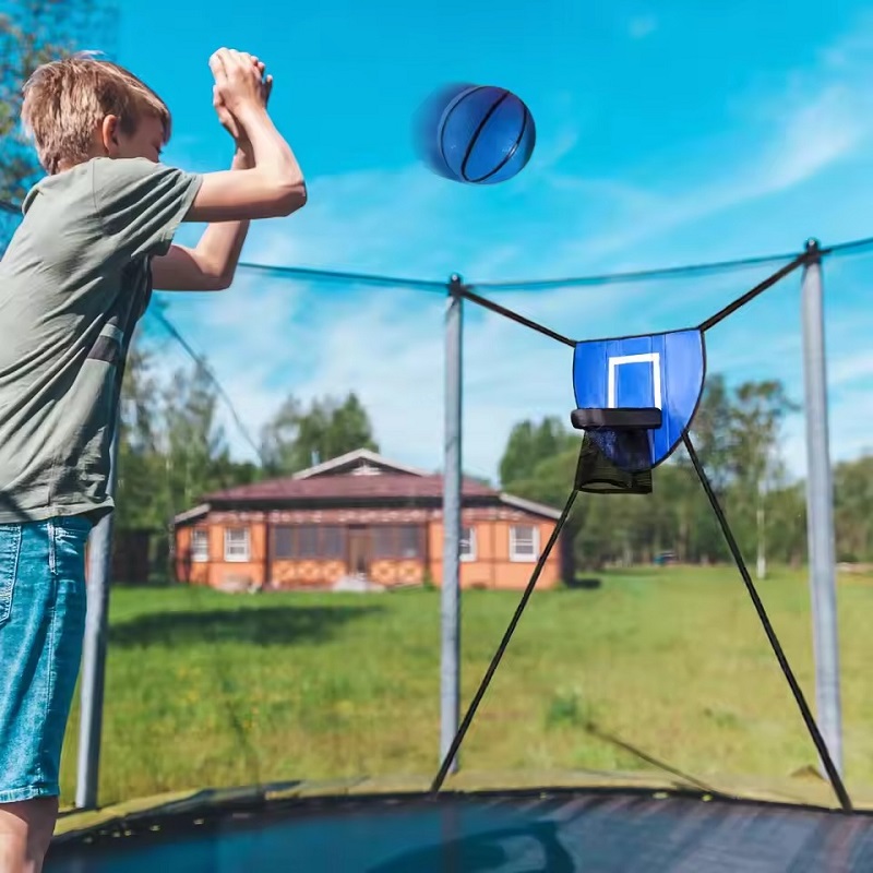 trampoline with basketball hoop