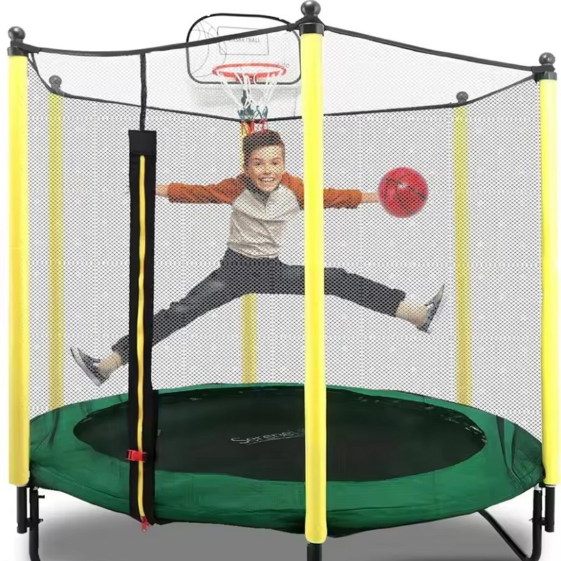 trampoline with basketball hoop